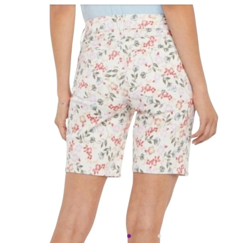 NYDJ Ella Bermuda Shorts Floral Print Lift Tuck Cream Pink Size‎ 8 NWT